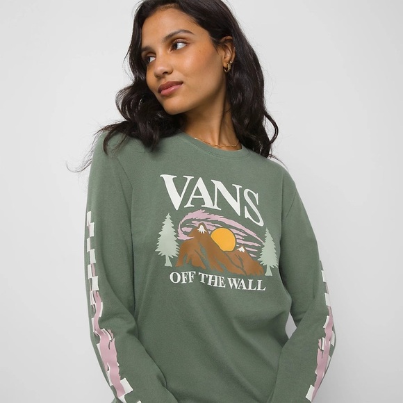 🎆VANS HEARTLANDER BFF LONG SLEEVE T-SHIRT GREEN XS Xtra small graphic cotton - Picture 3 of 10